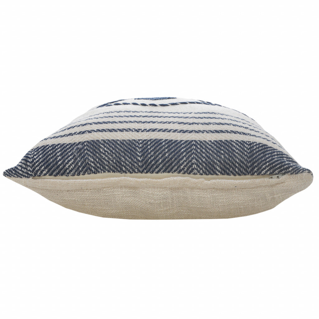 20" X 20" Blue And White 100% Cotton Coastal Zippered Pillow