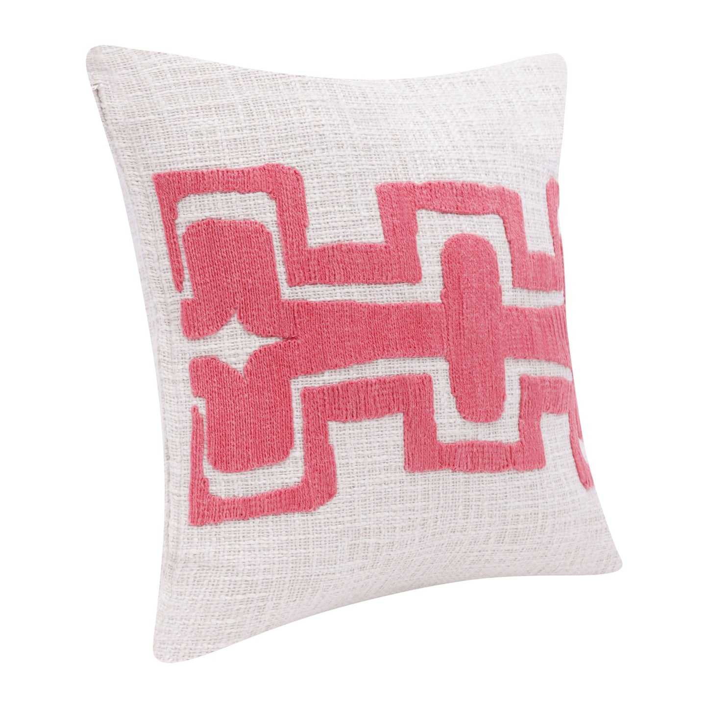 20" X 20" Coral And Ivory 100% Cotton Geometric Zippered Pillow