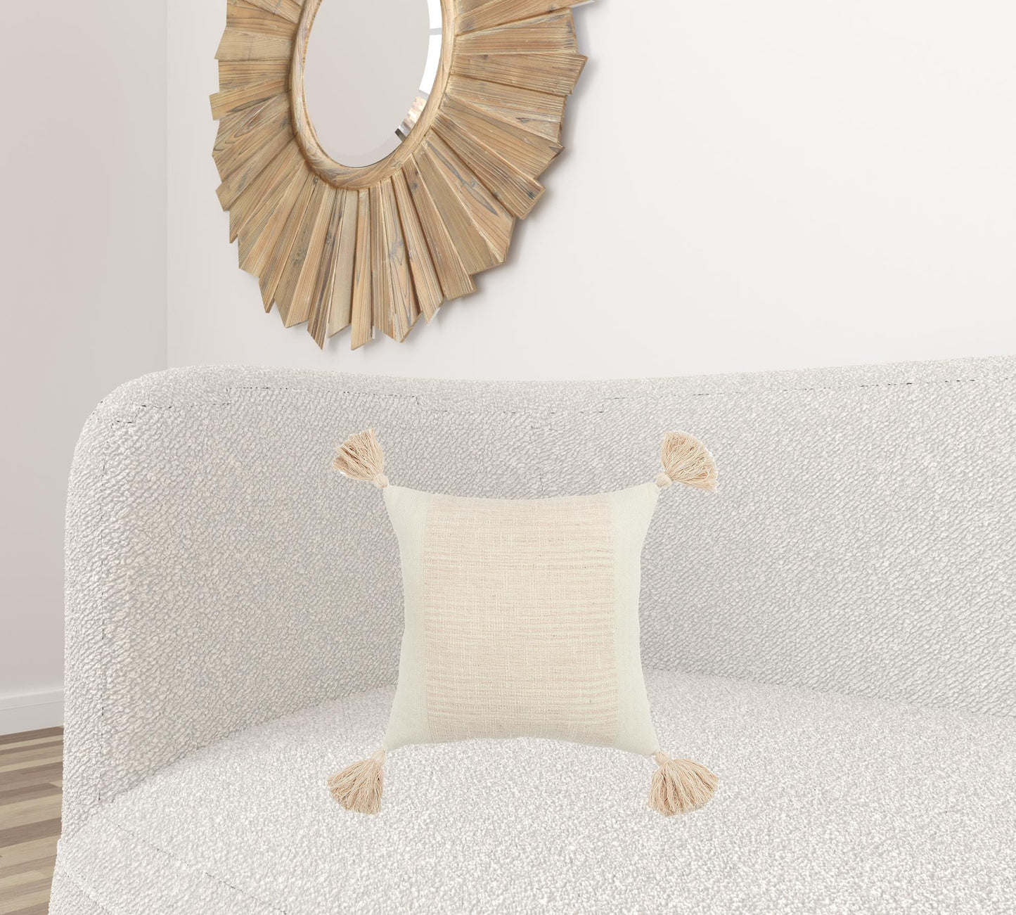 20" Pink and Ivory Cotton Pillow With Tassels Edges