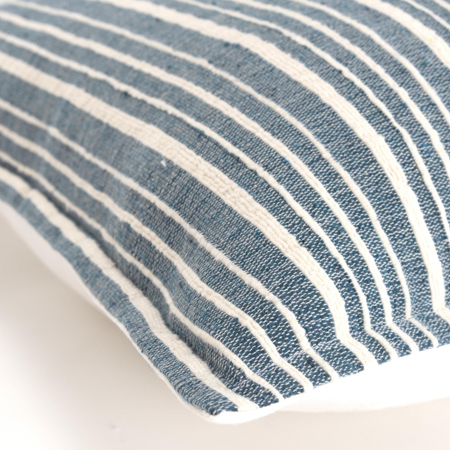 20" Blue and White Cotton Pillow With Embroidery Edges