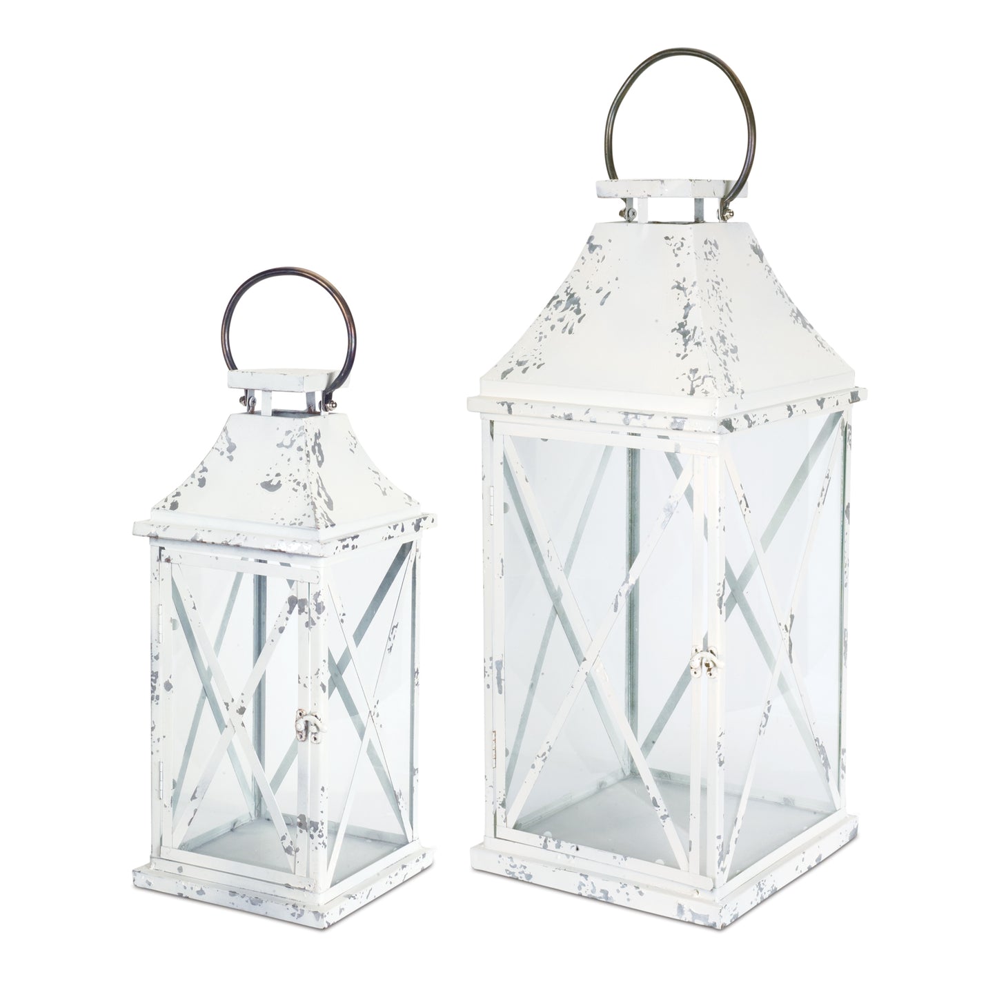 Set Of Two White Flameless Floor Lantern Candle Holder