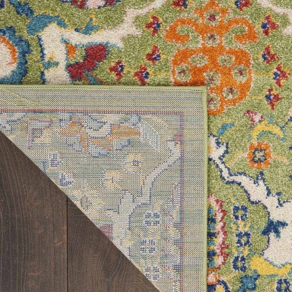 9' x 12' Green Floral Power Loom Area Rug
