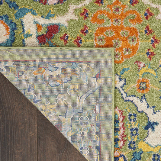 9' x 12' Green Floral Power Loom Area Rug