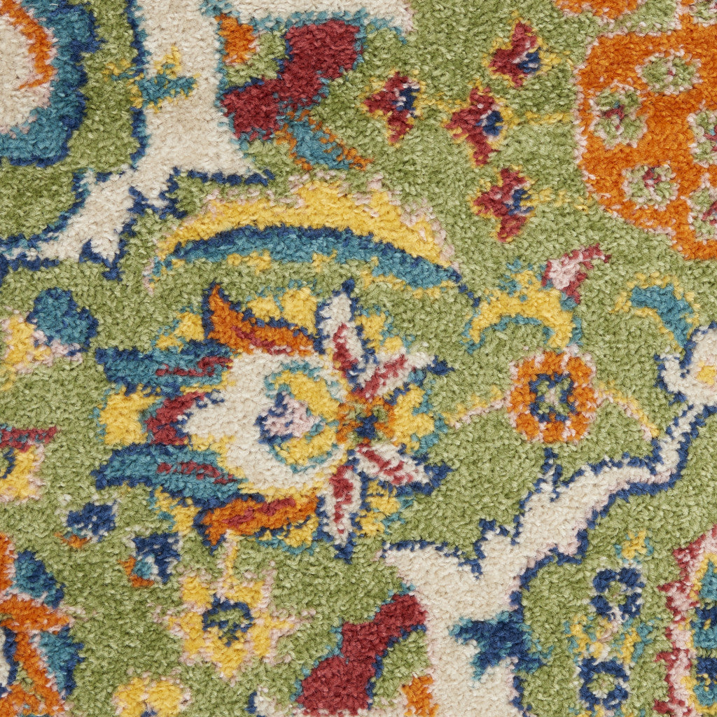 9' x 12' Green Floral Power Loom Area Rug