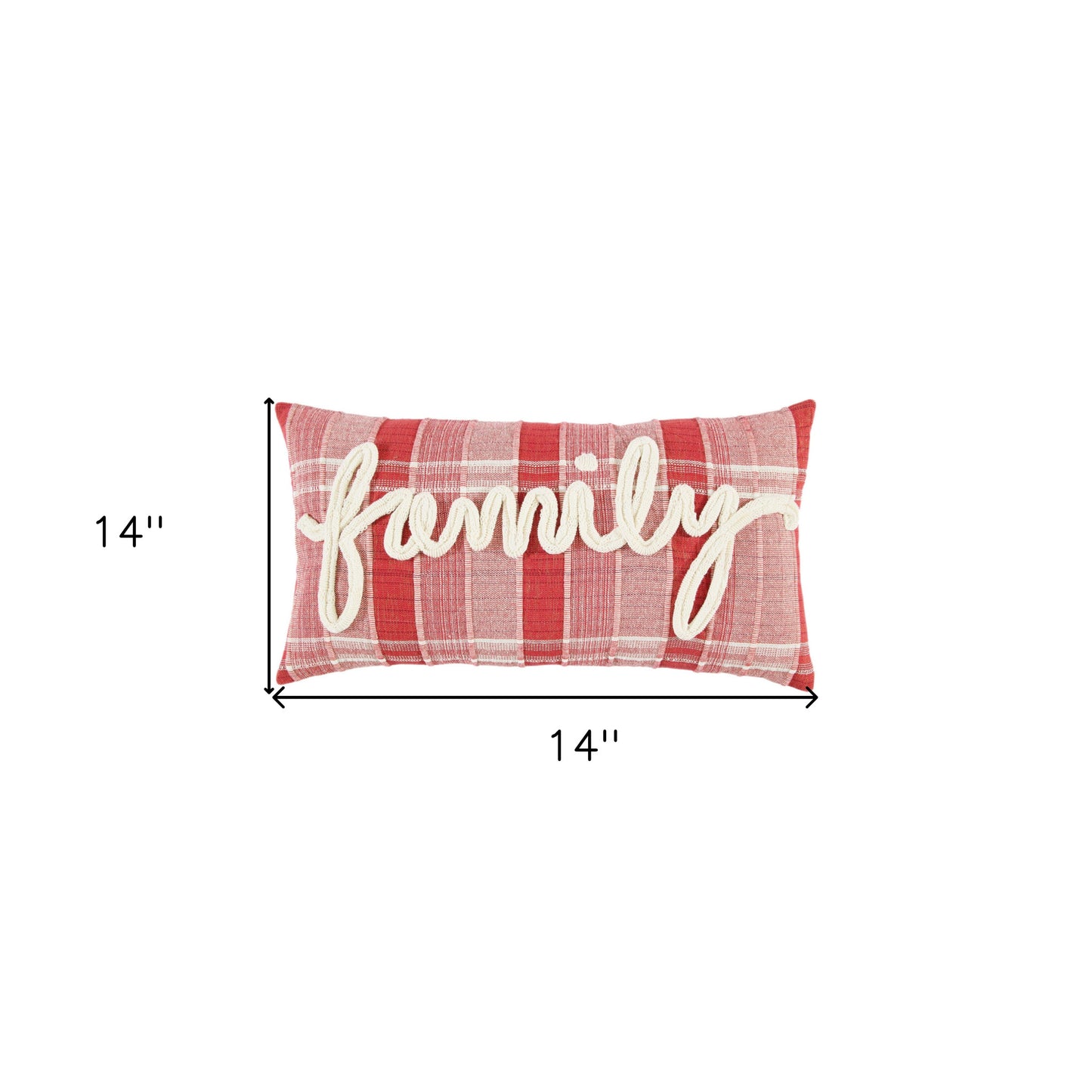 14" X 14" Red and Ivory Cotton Pillow