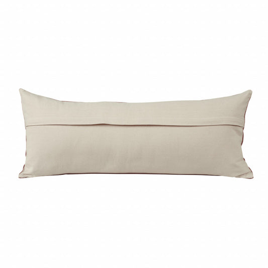 14" X 36" Dusty Rose And White 100% Cotton Geometric Zippered Pillow