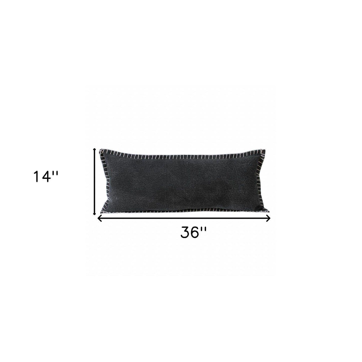 14" X 36" Jet Black 100% Cotton Zippered Pillow