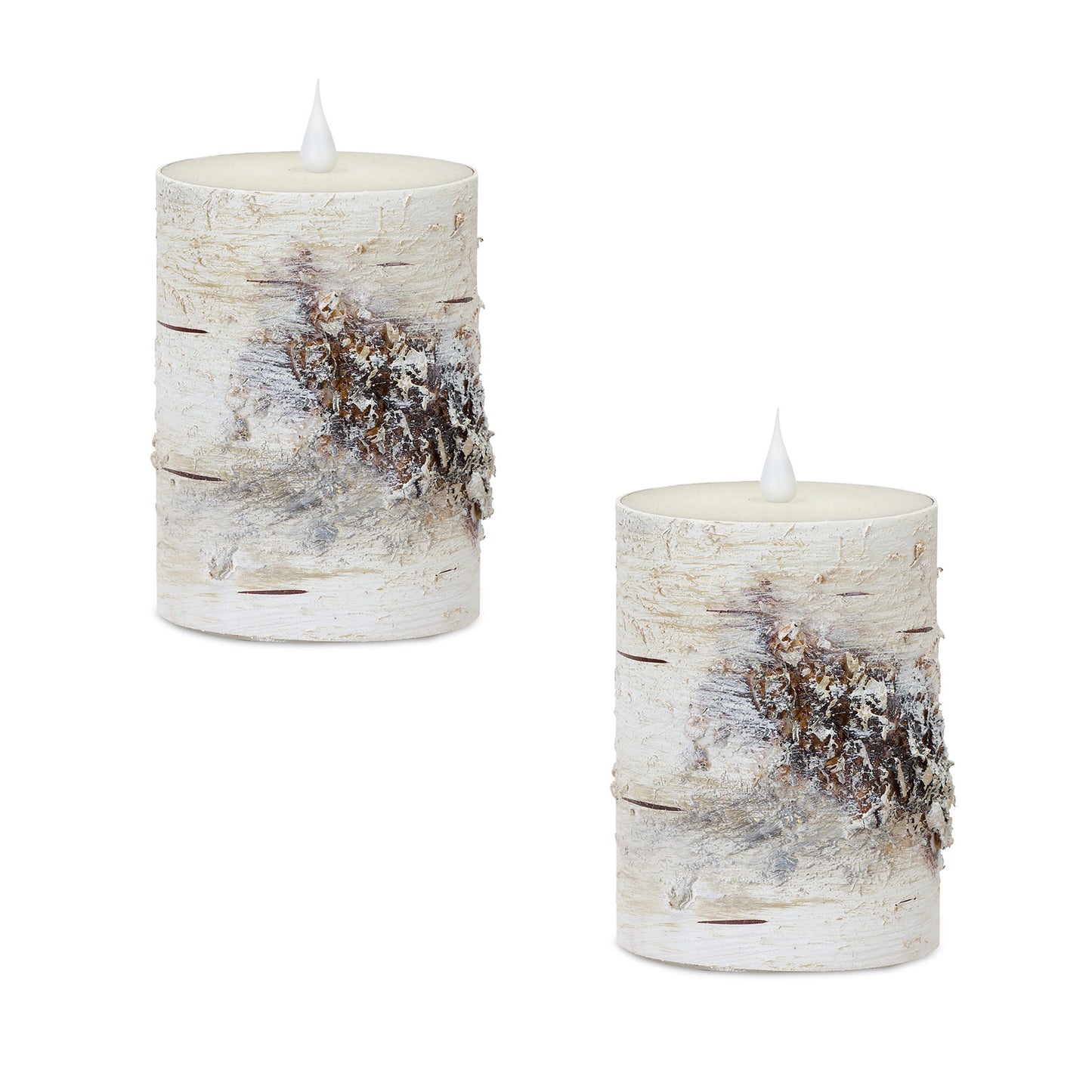 Set of Two Beige and Ivory Flameless Pillar Candle