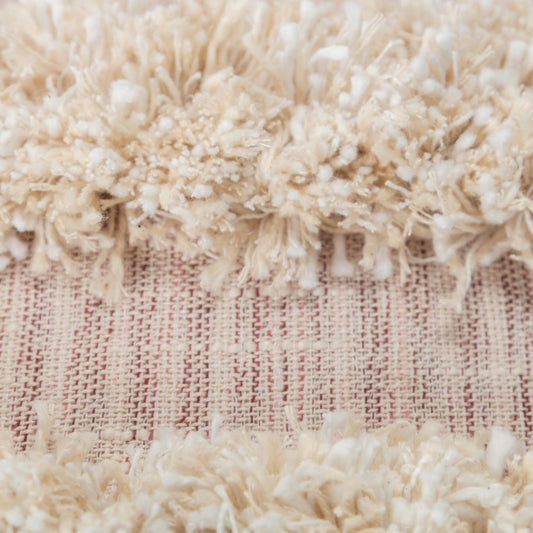 20" Beige and Pink Cotton Pillow With Fringe Edges