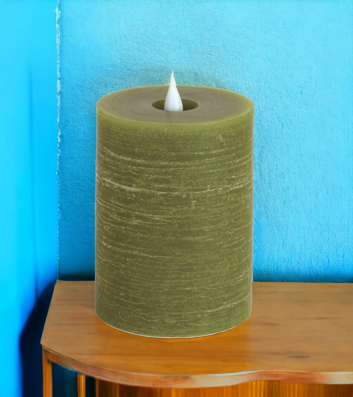 Set of Two Green Flameless Pillar Candle