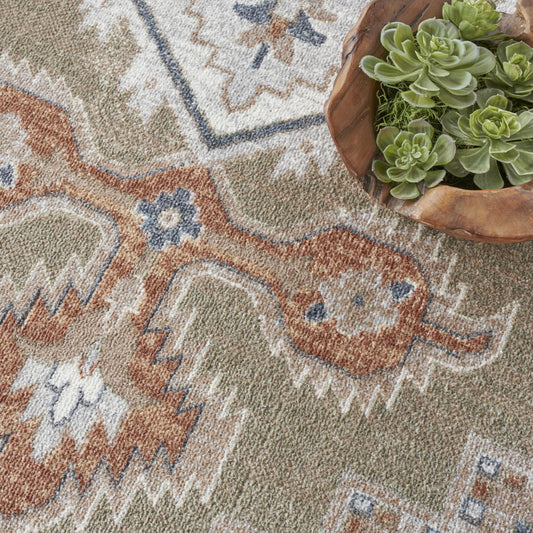 9' x 12' Khaki Oriental Power Loom Distressed Washable Area Rug