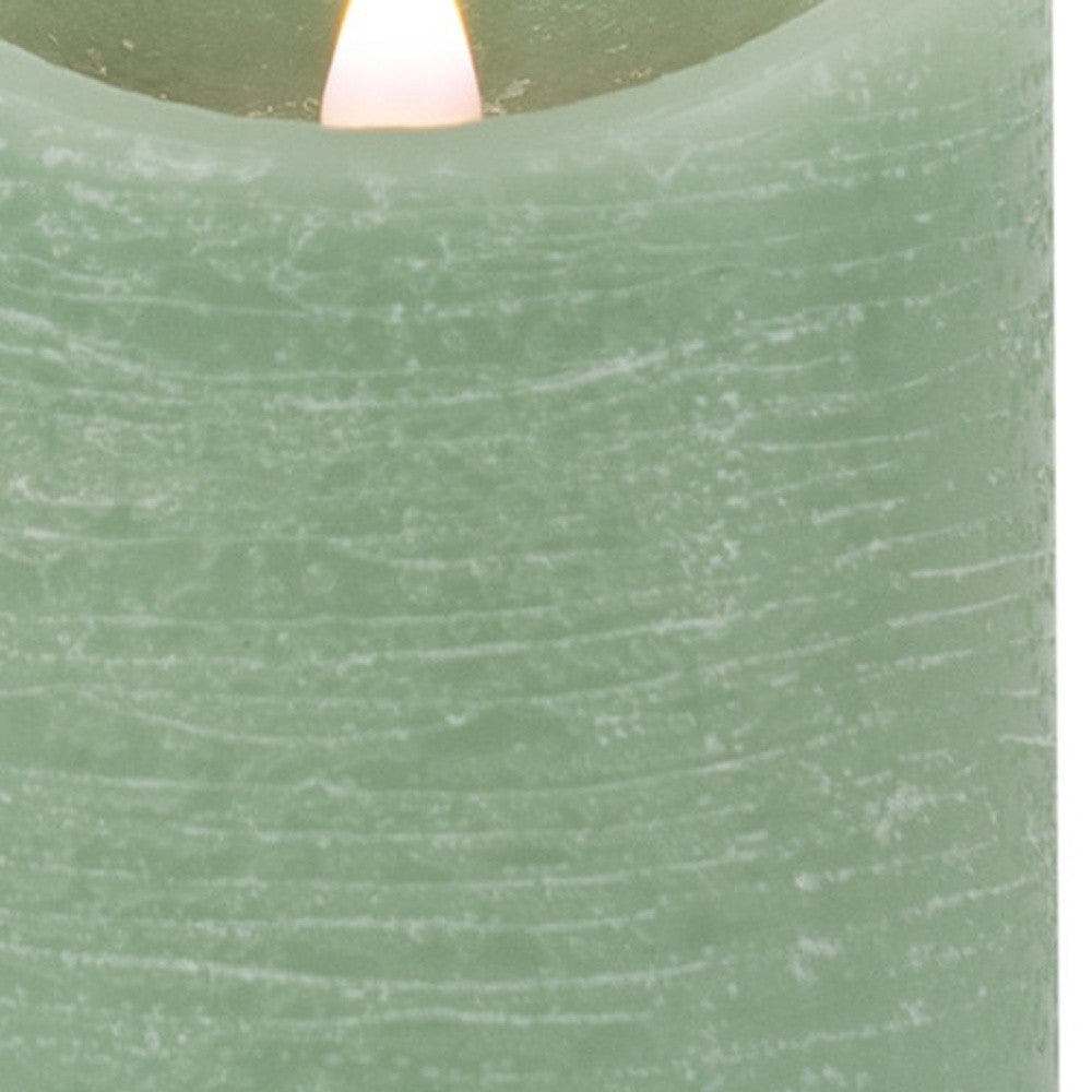 Set of Two Green Flameless Pillar Candle