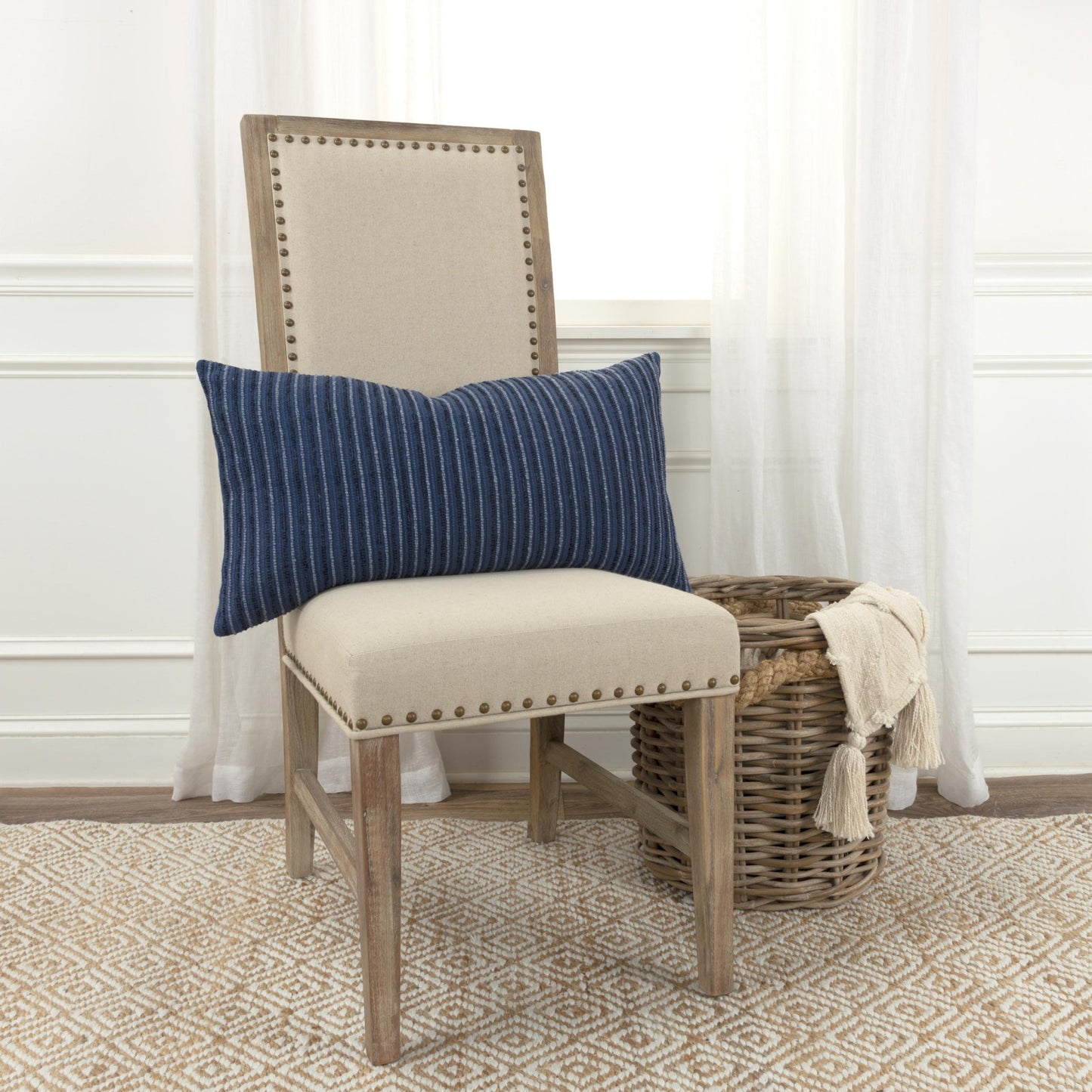 14" X 14" Blue Cotton Blend Pillow