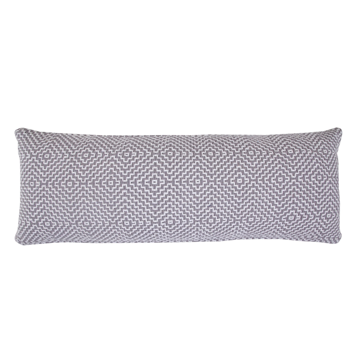 14" X 36" Gray And White 100% Cotton Geometric Zippered Pillow