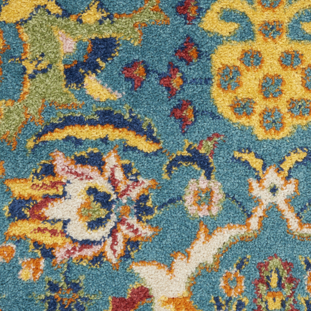 9' x 12' Teal and Gold Floral Power Loom Area Rug