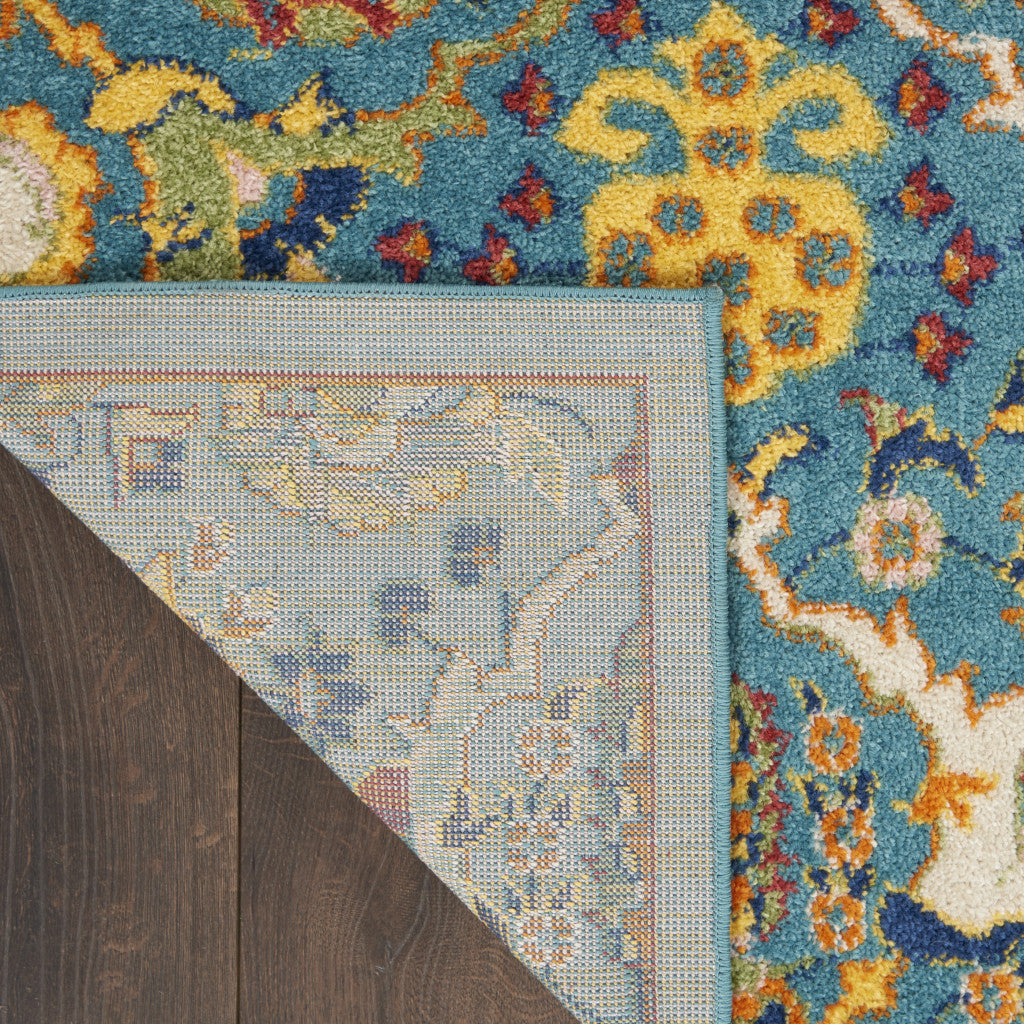 9' x 12' Teal and Gold Floral Power Loom Area Rug