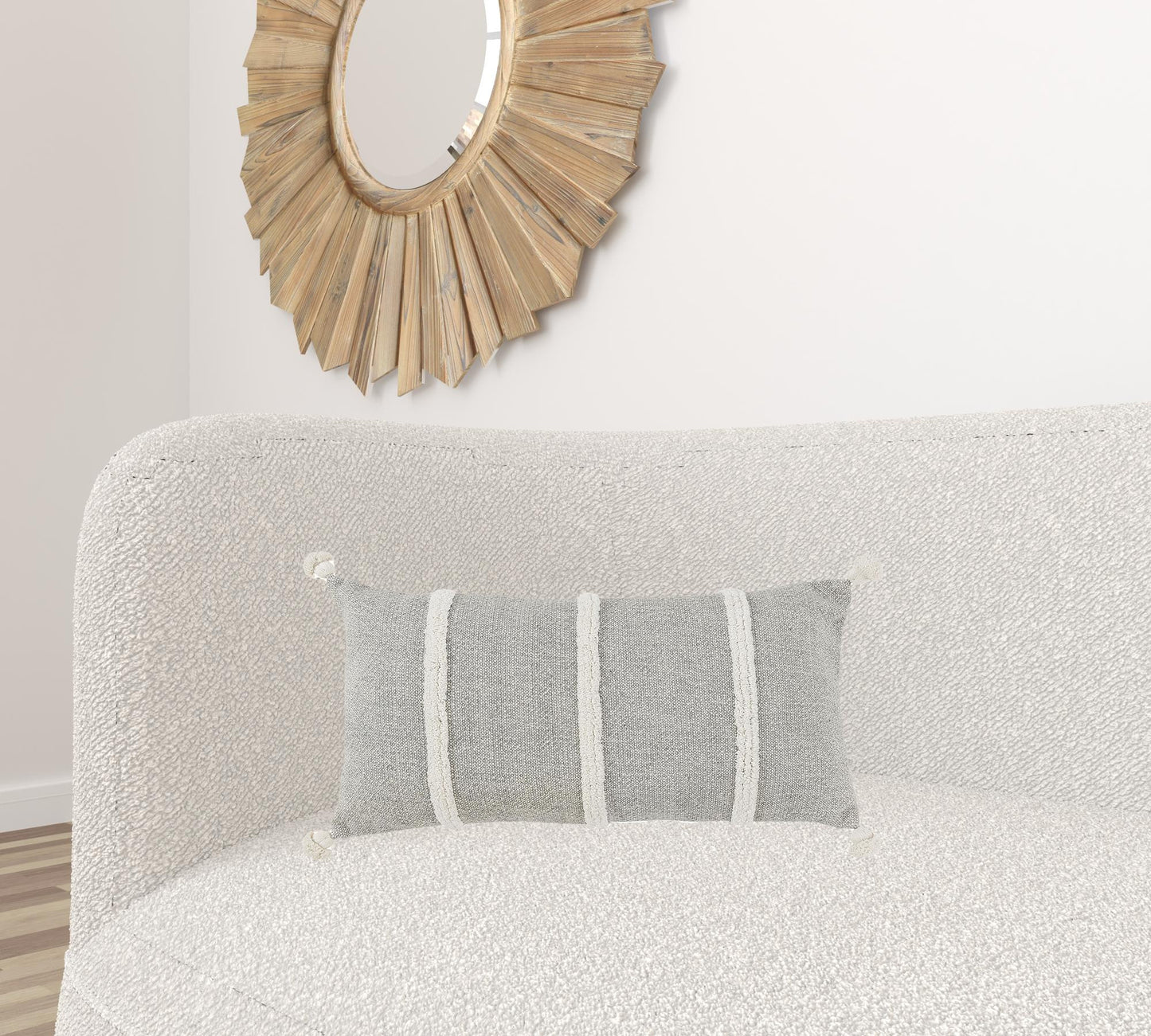 14" X 14" Gray and White Cotton Pillow With Tassels Edges