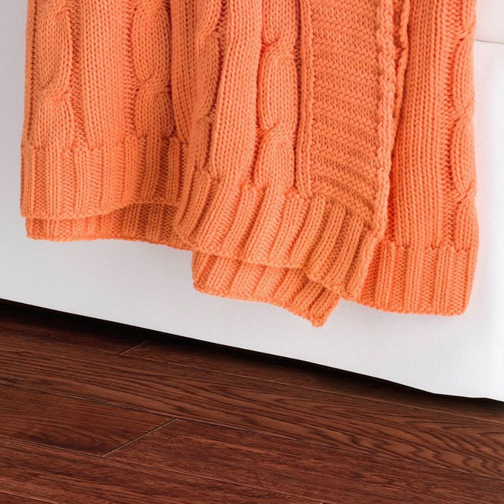 Orange Knitted 100% Cotton Throw Blanket