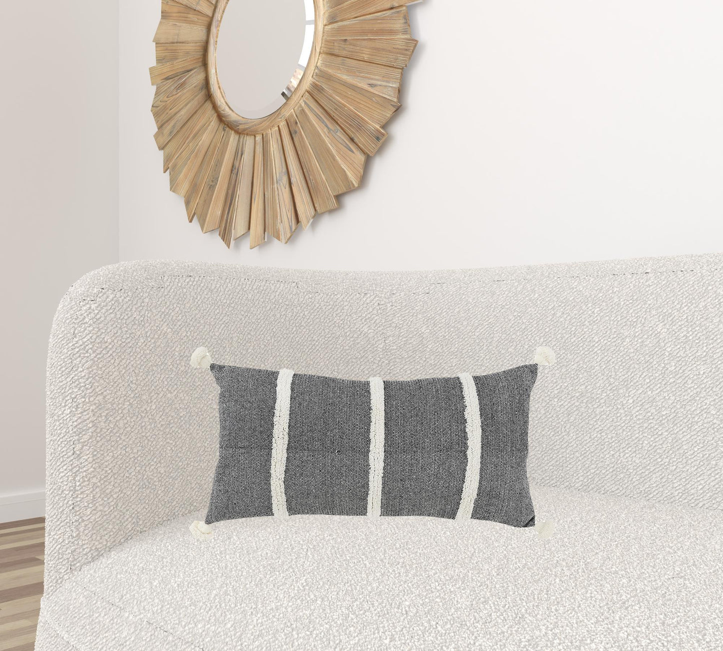 14" X 14" Black and White Cotton Pillow With Tassels Edges