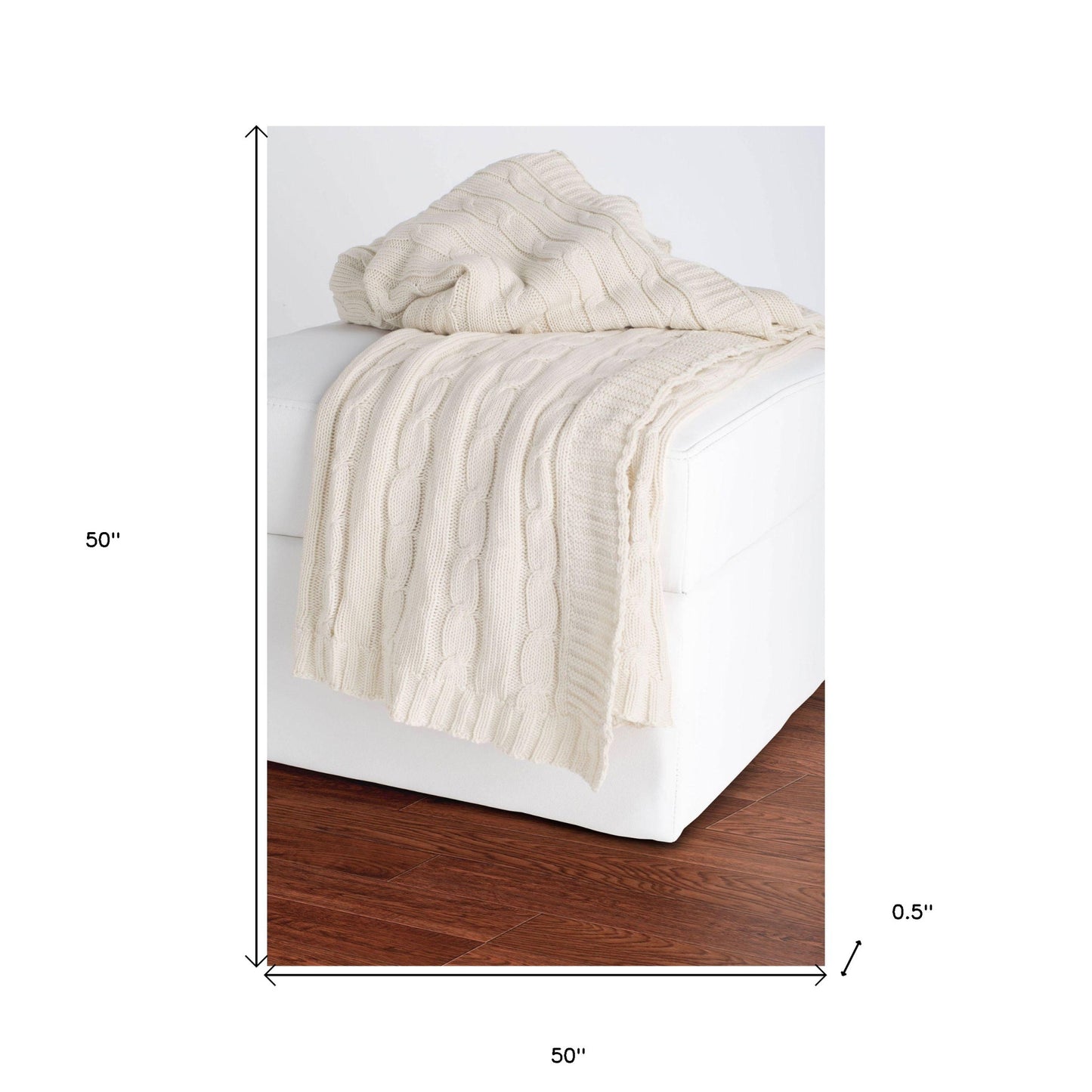 Ivory Knitted 100% Cotton Throw Blanket