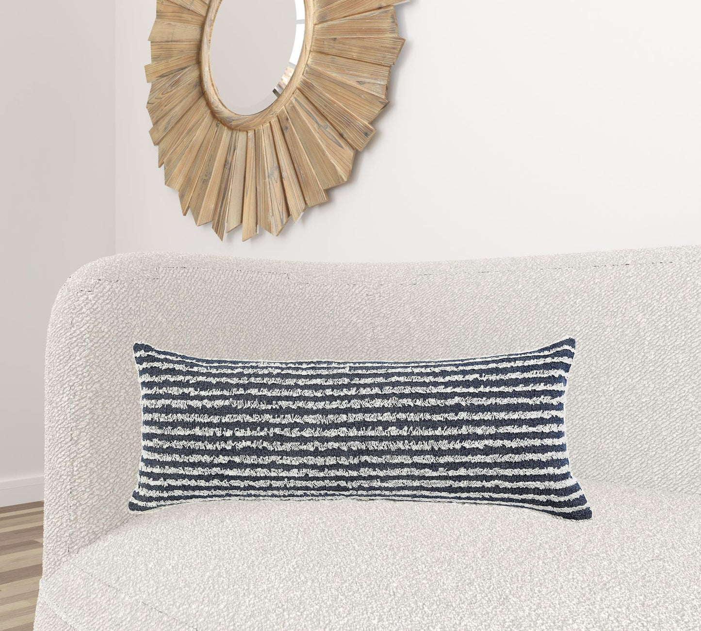 14" X 36" Ensign Blue And Cream 100% Cotton Striped Zippered Pillow