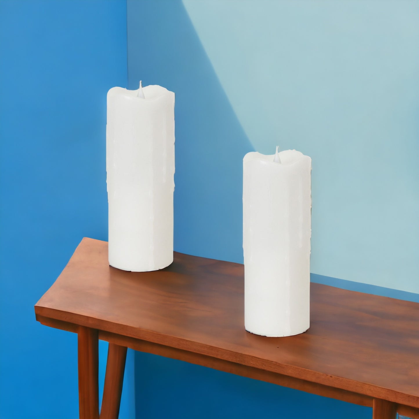 Set of Two White Flameless Pillar Candle