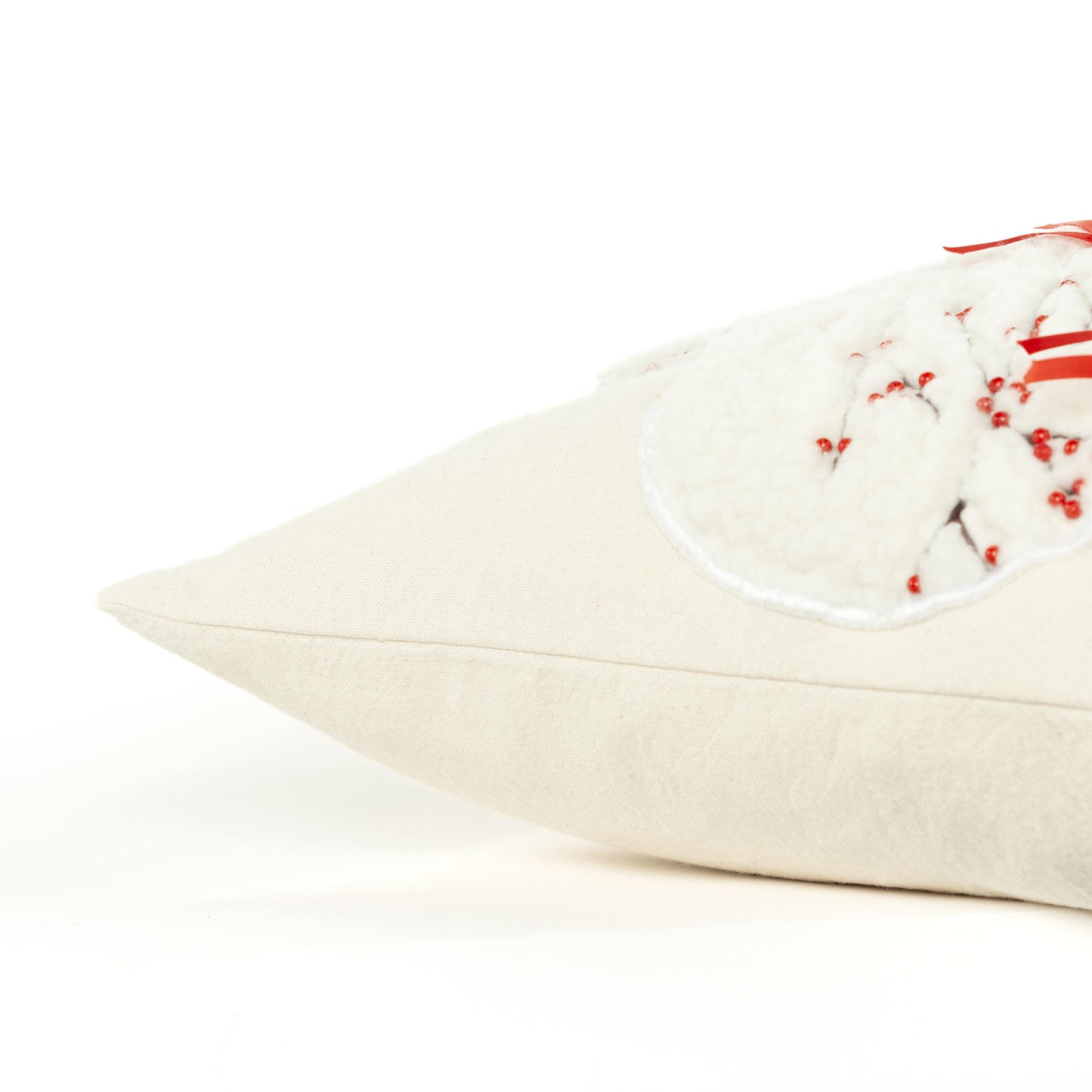 20" Red and Ivory Christmas Cotton Pillow With Applique, Embroidery, Beads Edges