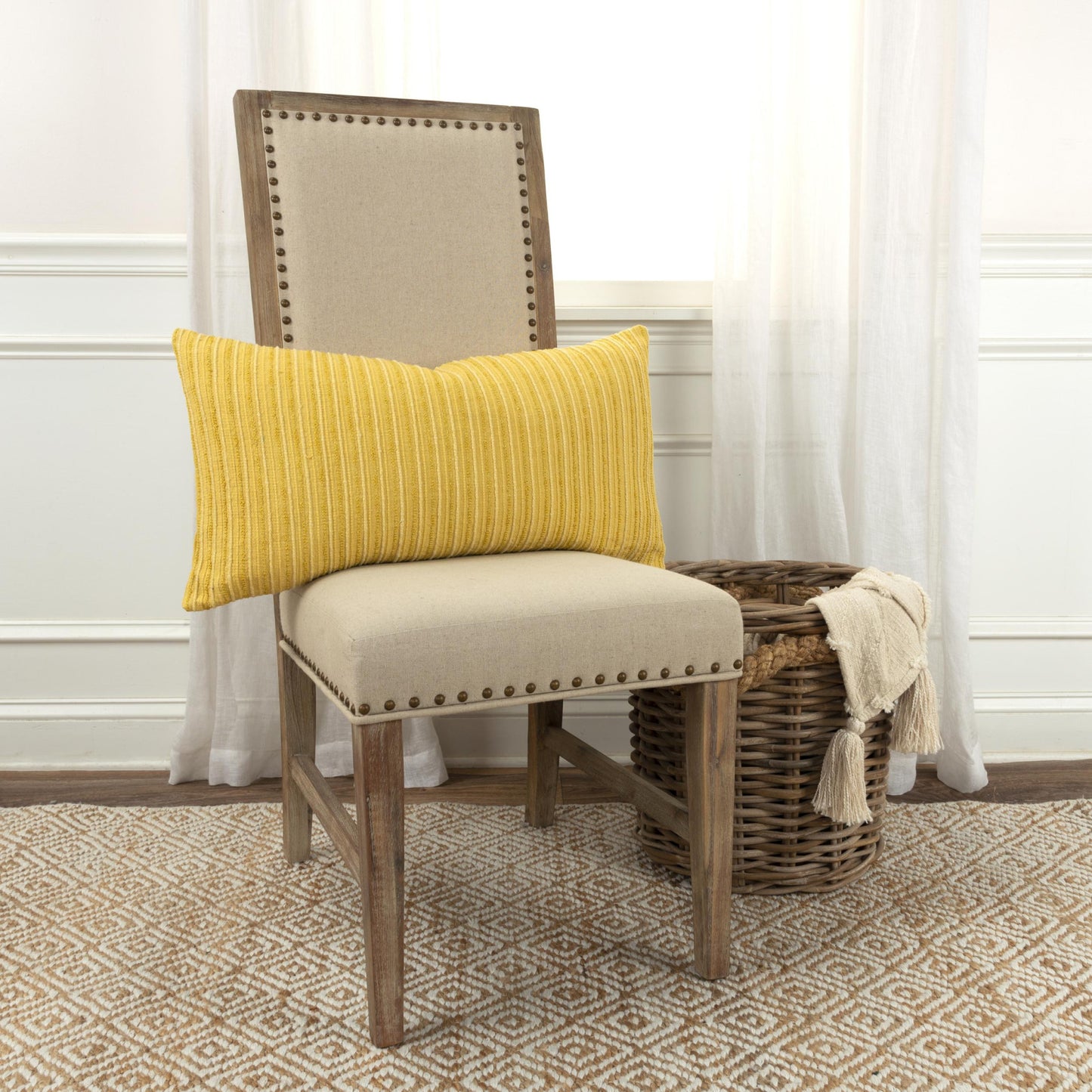 14" X 14" Yellow Cotton Blend Pillow