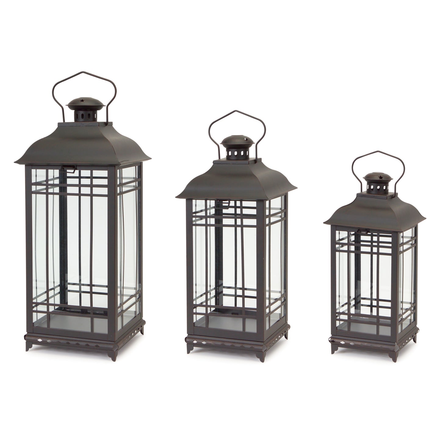 Set Of Three Black Flameless Floor Lantern Candle Holder