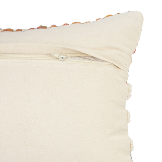 14" X 36" Off-White Red Blue Orange And Green 100% Cotton Striped Zippered Pillow