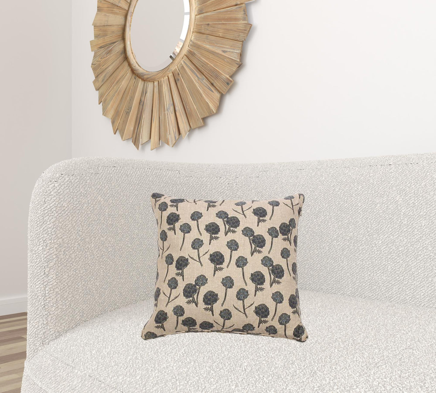 Set Of Two 18" x 18" Beige and Blue 100% Cotton Artichoke Pillow