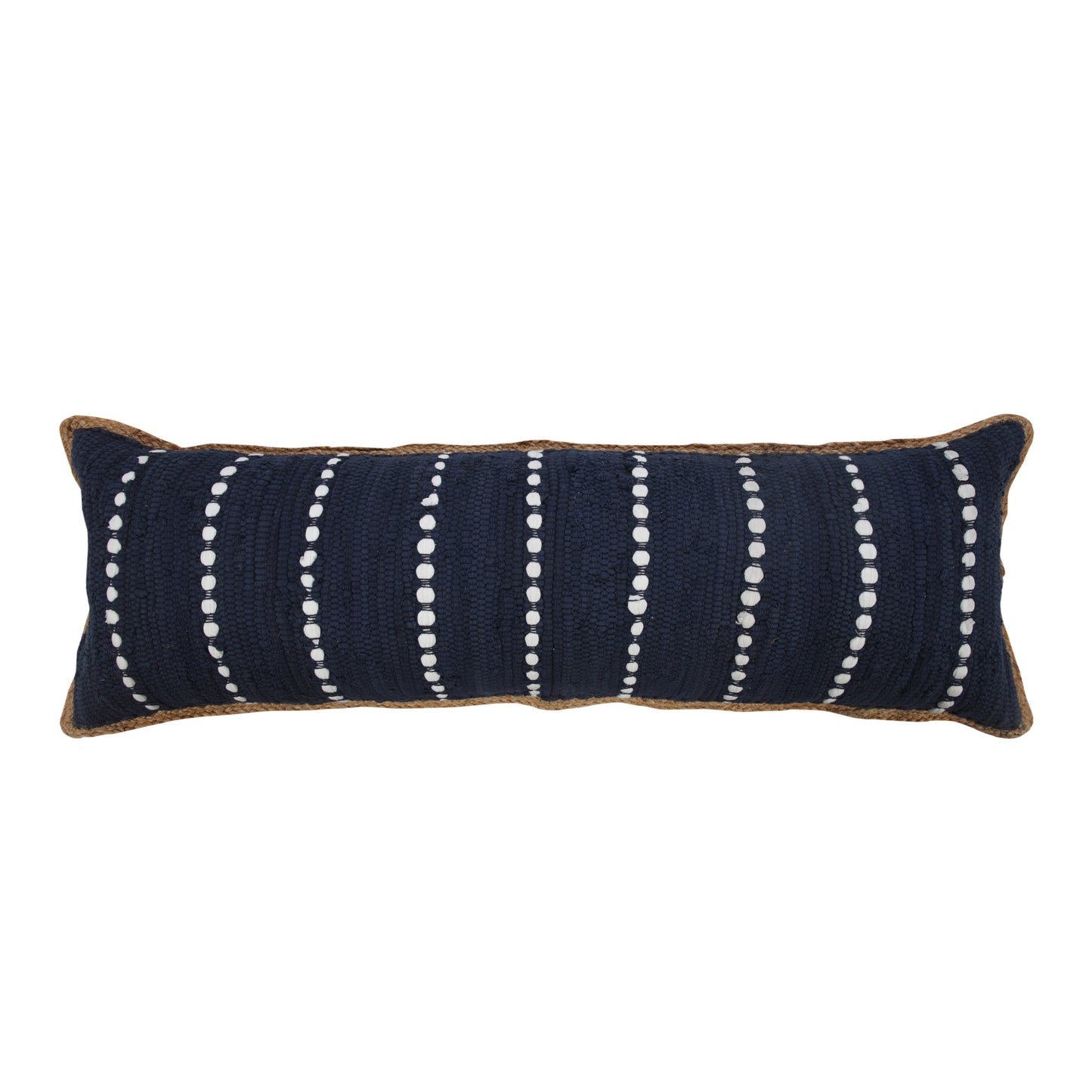 14" X 36" Blue and Beige Striped Cotton Blend Zippered Pillow