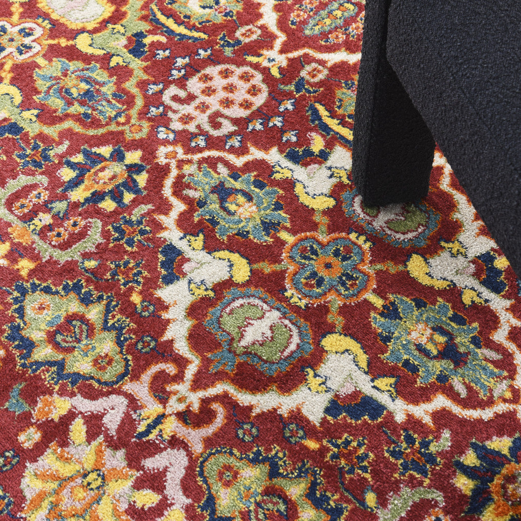 9' x 12' Red Floral Power Loom Area Rug