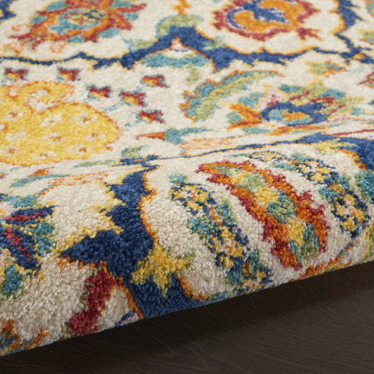 9' x 12' Ivory Floral Power Loom Area Rug