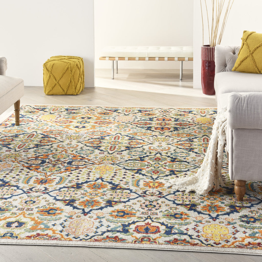 9' x 12' Ivory Floral Power Loom Area Rug