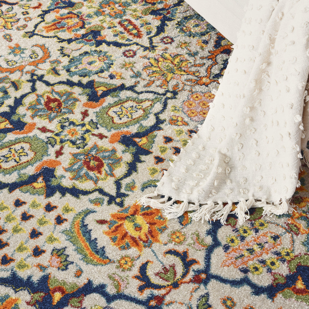 9' x 12' Ivory Floral Power Loom Area Rug