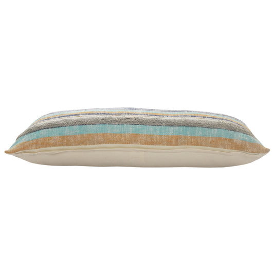 14" X 36" Orange Turquoise Gray Blue And White 100% Cotton Striped Zippered Pillow