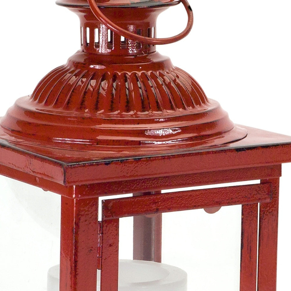 Set Of Two Red Flameless Floor Lantern Candle Holder