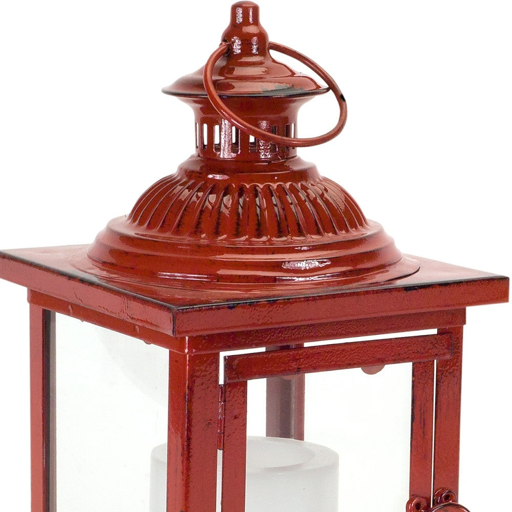 Set Of Two Red Flameless Floor Lantern Candle Holder