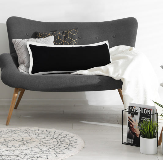 14" X 36" Black And White 100% Cotton Geometric Zippered Pillow