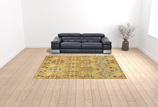 9' x 12' Yellow Floral Power Loom Area Rug