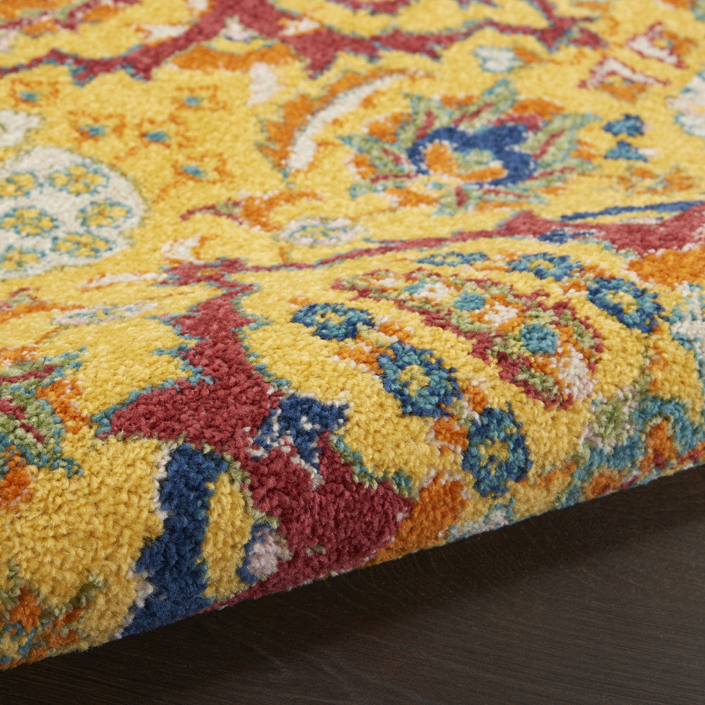 9' x 12' Yellow Floral Power Loom Area Rug