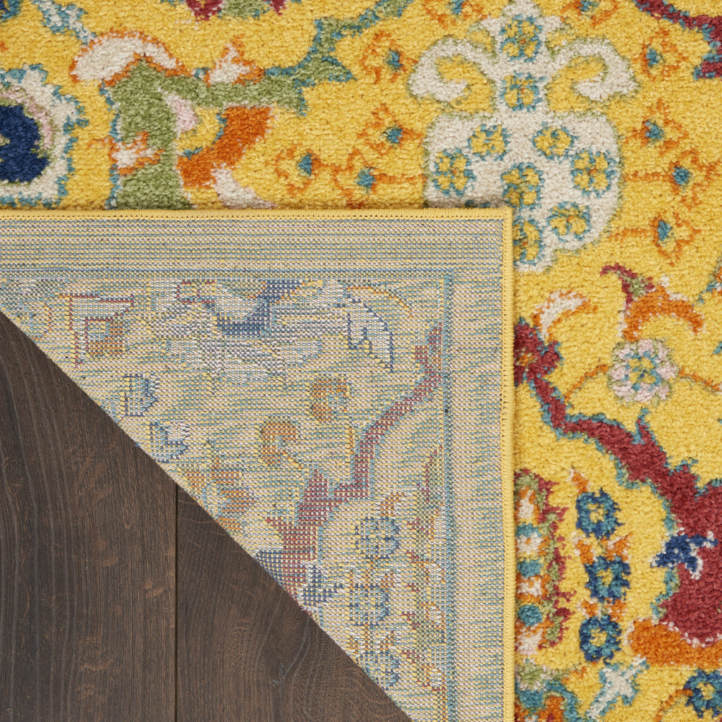 9' x 12' Yellow Floral Power Loom Area Rug