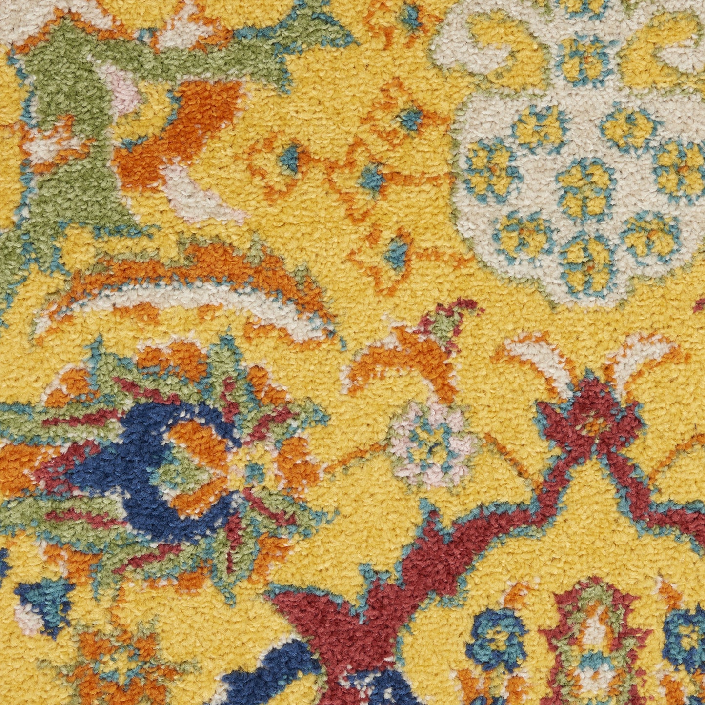 9' x 12' Yellow Floral Power Loom Area Rug