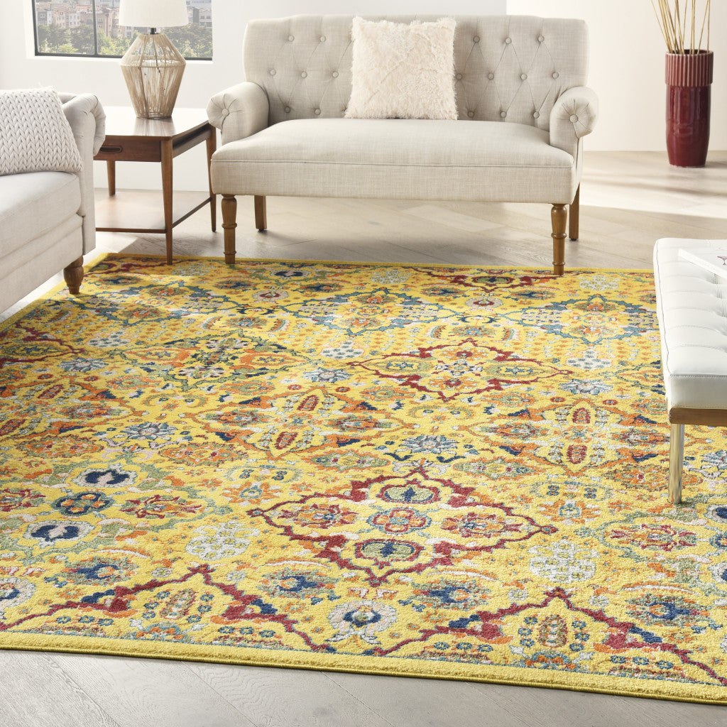 9' x 12' Yellow Floral Power Loom Area Rug