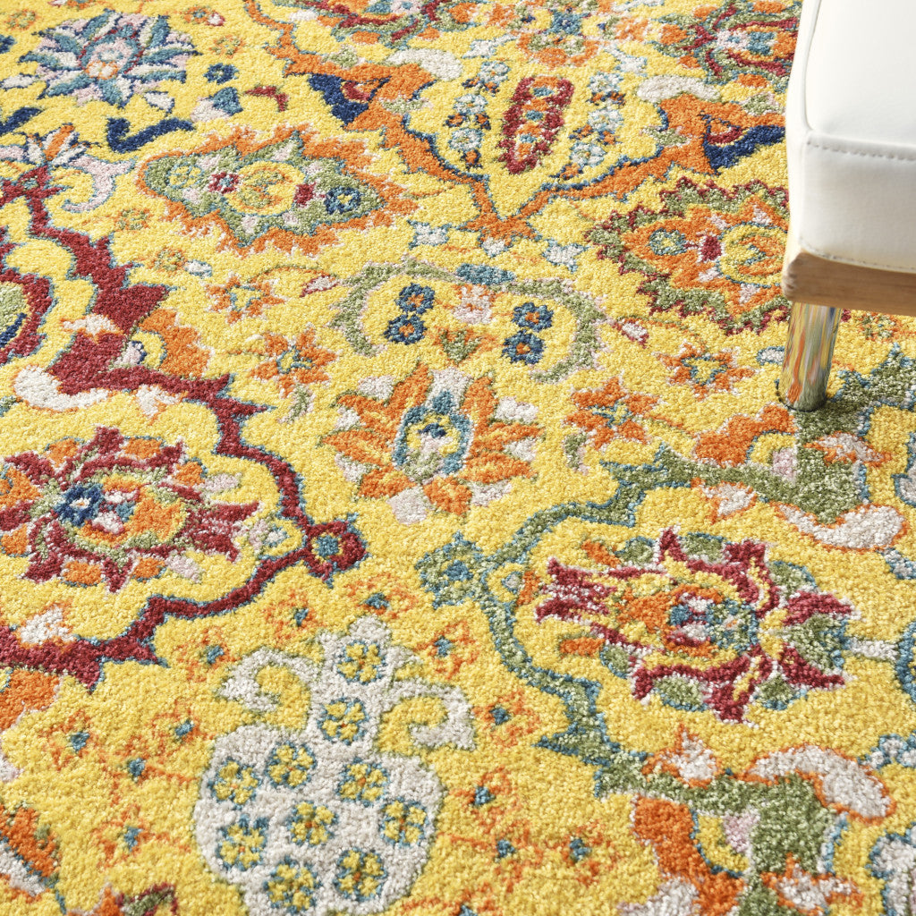 9' x 12' Yellow Floral Power Loom Area Rug