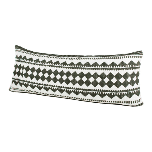 14" X 36" Black And White 100% Cotton Geometric Zippered Pillow