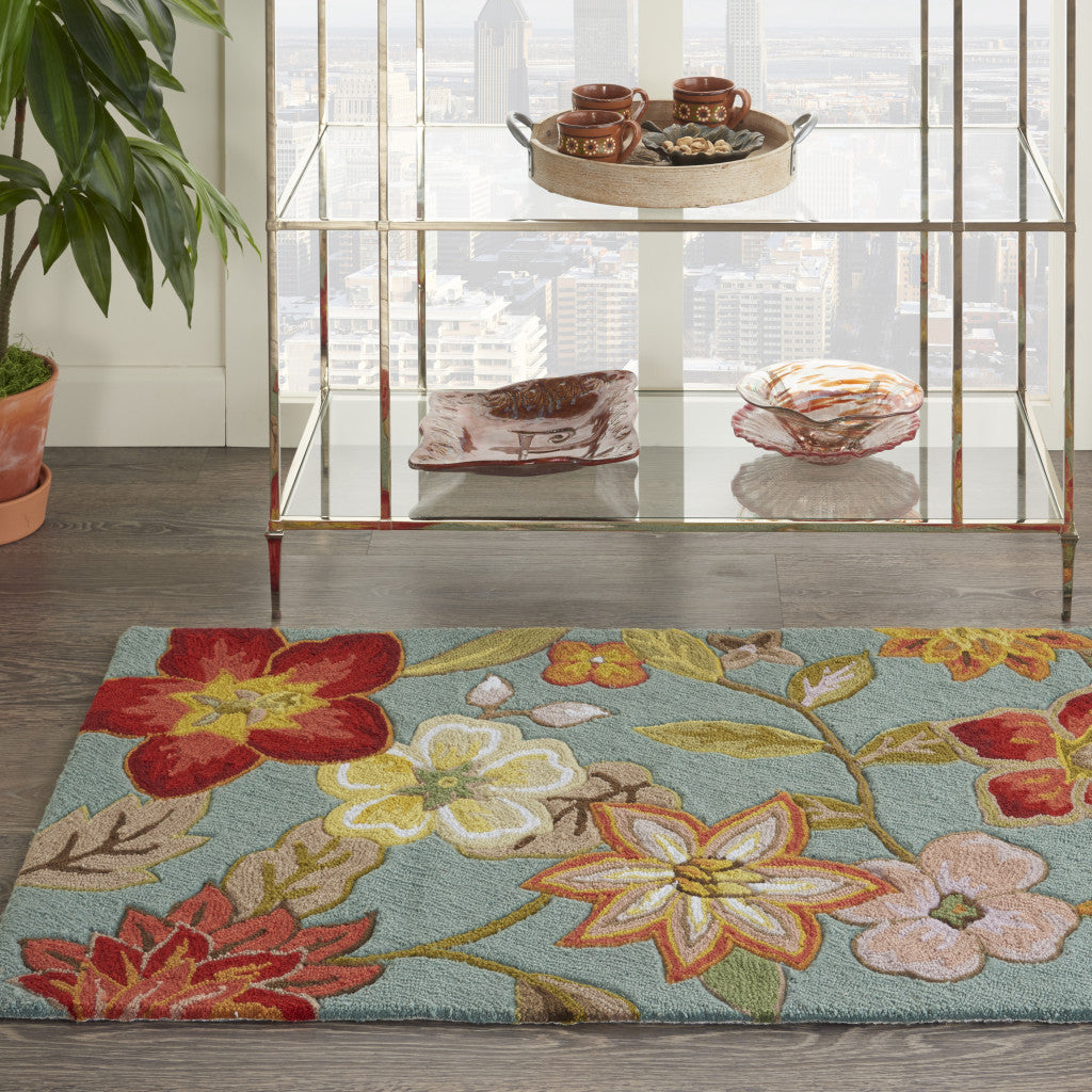 3' X 4' Green Floral Hand Hooked Handmade Area Rug