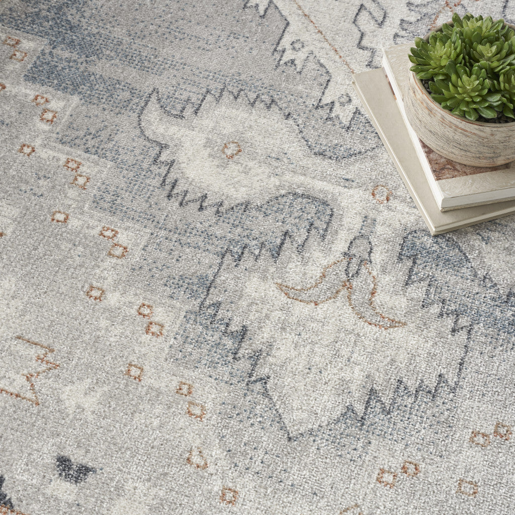 8' X 10' Light Blue Oriental Power Loom Distressed Washable Area Rug
