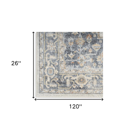 10' Gray Oriental Power Loom Distressed Washable Runner Rug